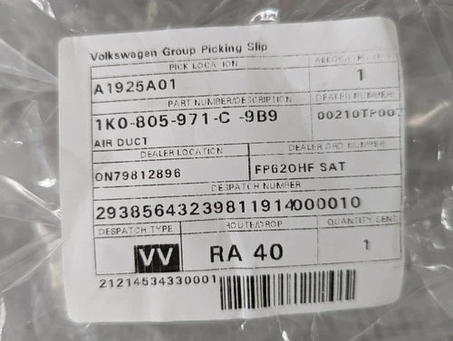 NEW 2009-2018 VW SCIROCCO - FRONT AIR DUCT GUIDE UNIT